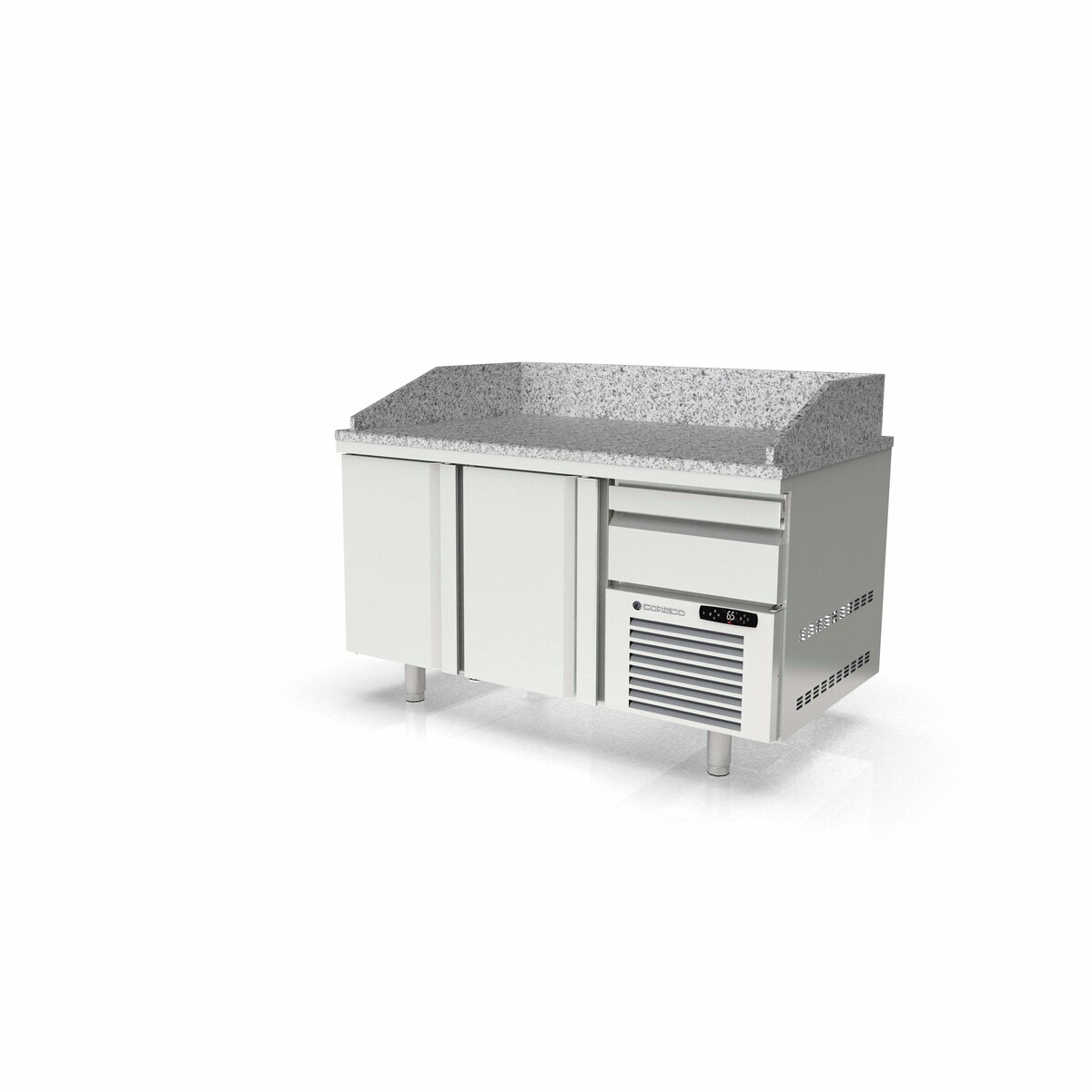 Meuble pizza 800 positif 2 p. + 1 neutre à casiers CORECO-MR80-160