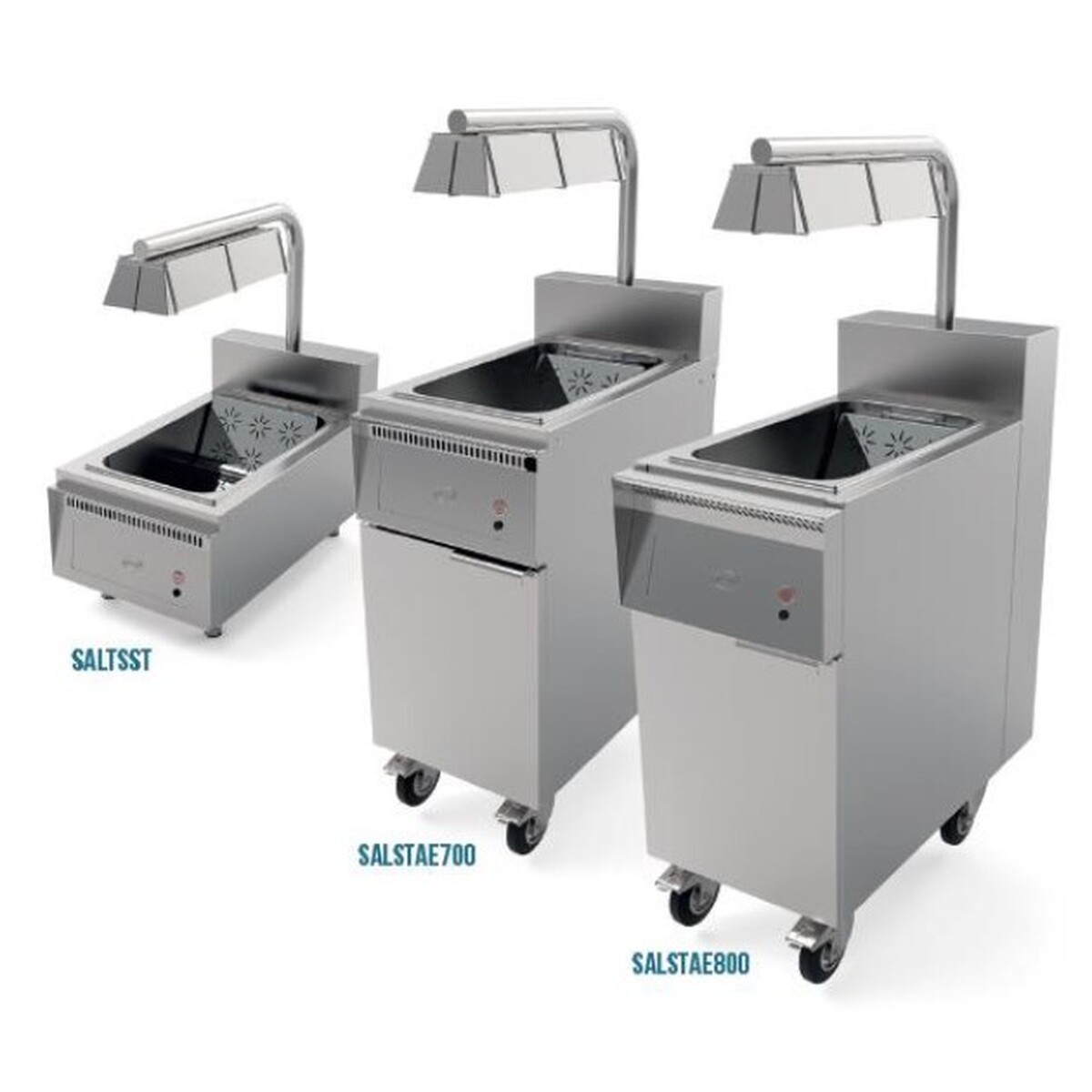 Poste de salage sur roulette avec lampe chauffante pour friteuse gaz Série ST MIRROR-SALTAG800
