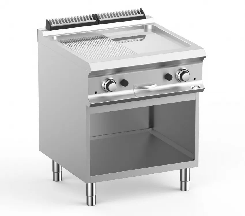 FRY-TOP GAZ SUR ARMOIRE, 1/2 PLAQUE LISSE ½ PLAQUE RAYEE CHROMEE MBM FTBG77ALRC DOMINA PRO 700
