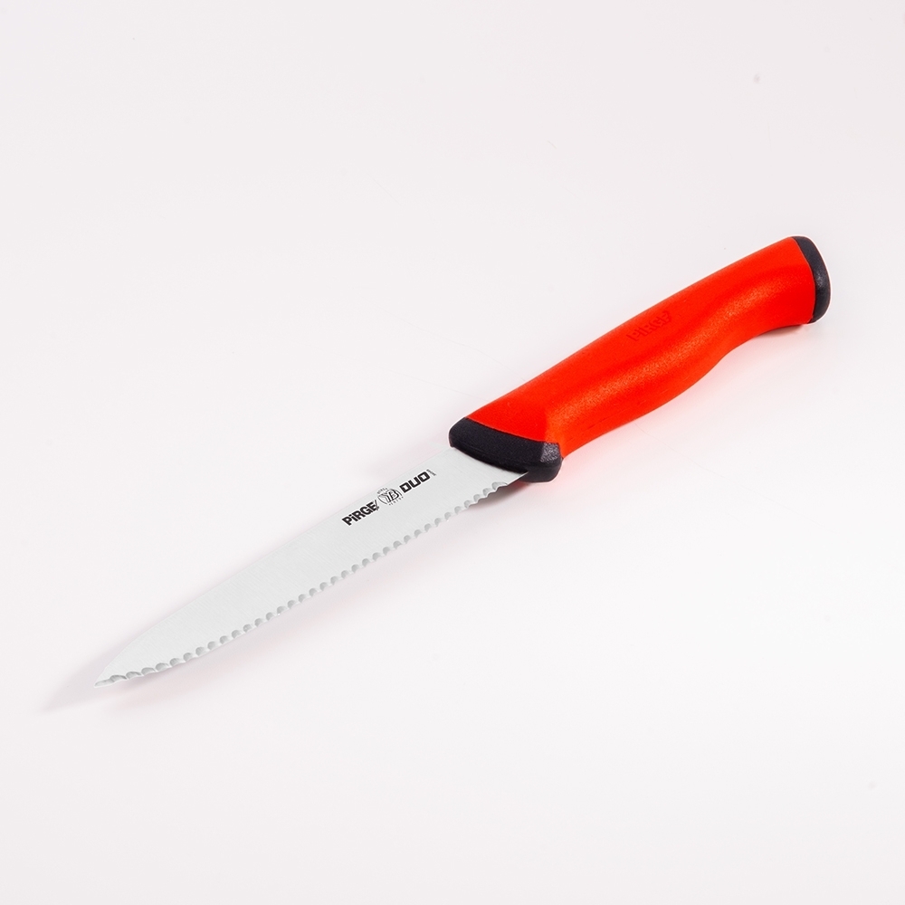 Couteau utilitaire dentelé 12 cm rouge PIRGE