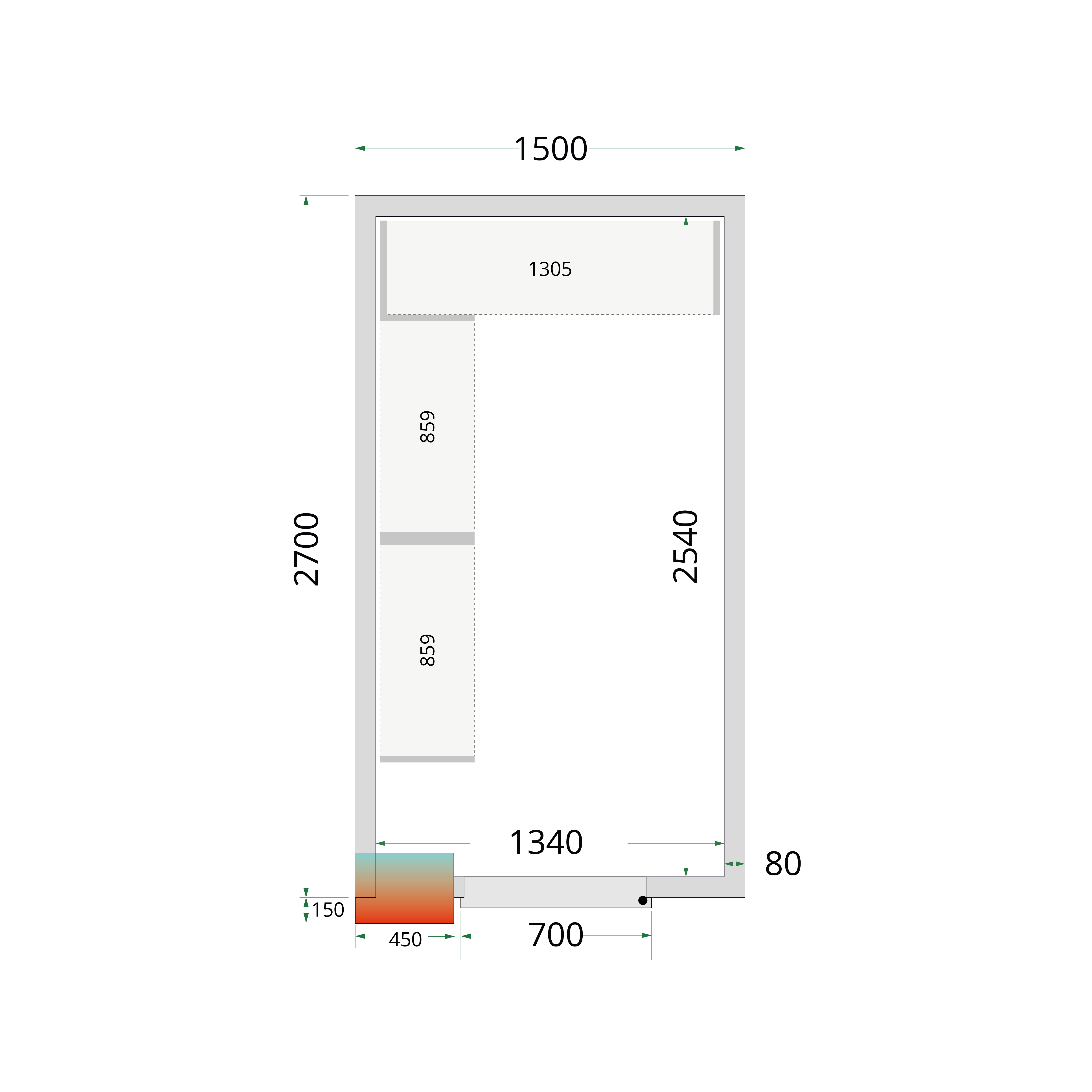 Panneaux de chambre froide 80 mm TEFCOLD-CR 150x270x212 NF