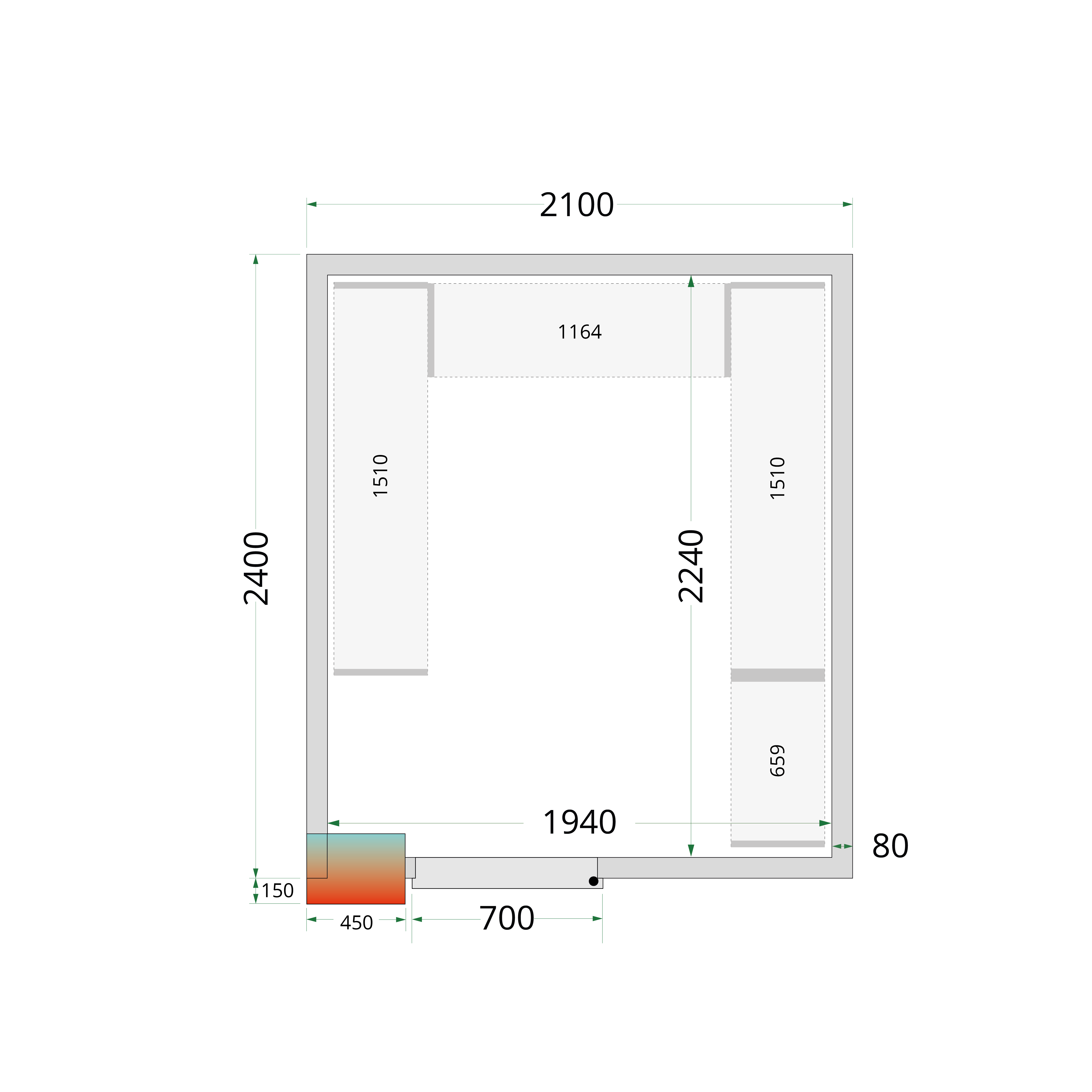 Panneaux de chambre froide 80 mm TEFCOLD-CR 210x240x220