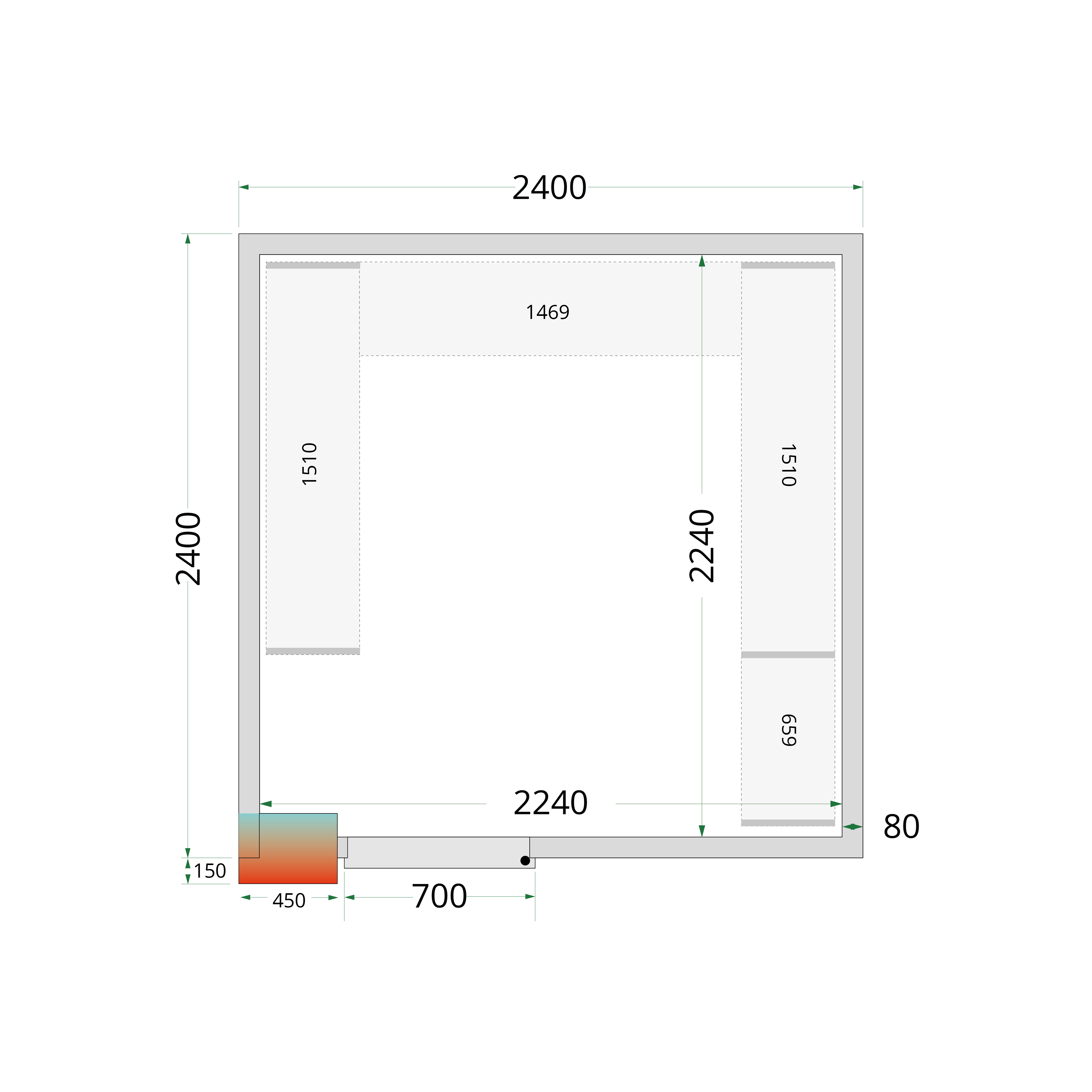 Panneaux de chambre froide 80 mm TEFCOLD-CR 240x240x212 NF