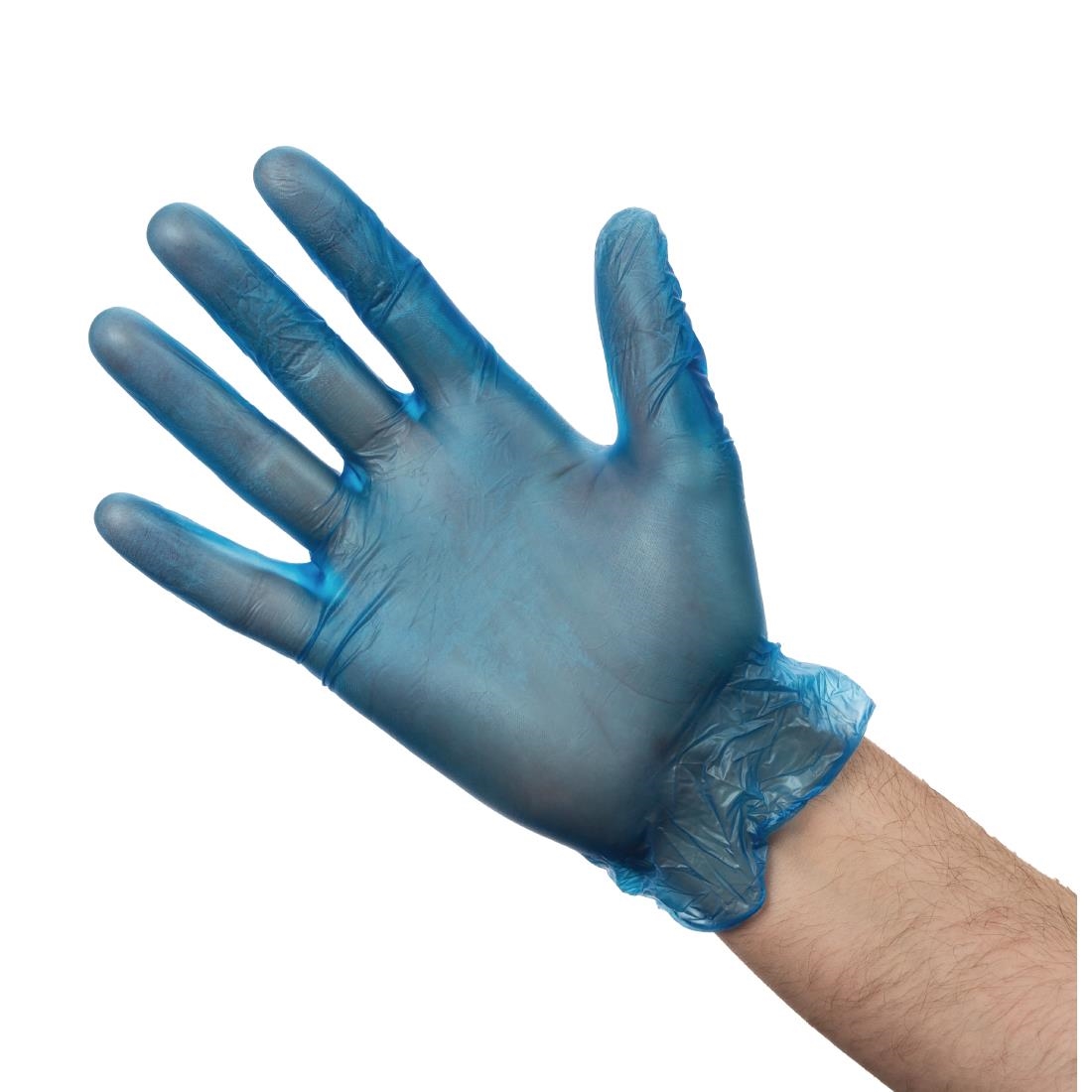 Gants alimentaires en vinyle poudré Hygiplas bleus L (Lot de 100) CB254-L