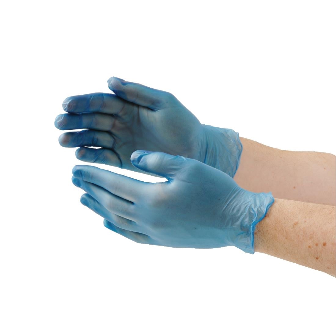 Gants alimentaires en vinyle poudré Hygiplas bleus S (Lot de 100) CB254-S