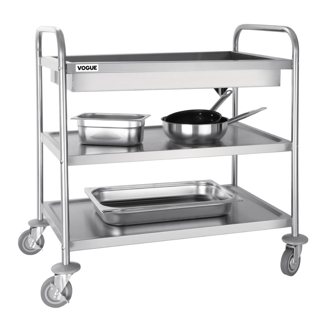 Chariot de débarrassage inox à plateau profond Vogue 3 niveaux CC365