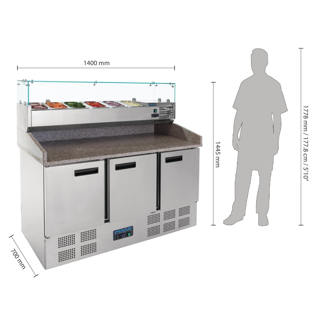 Comptoir de préparation pizza et salade réfrigéré 3 portes 368L CN267