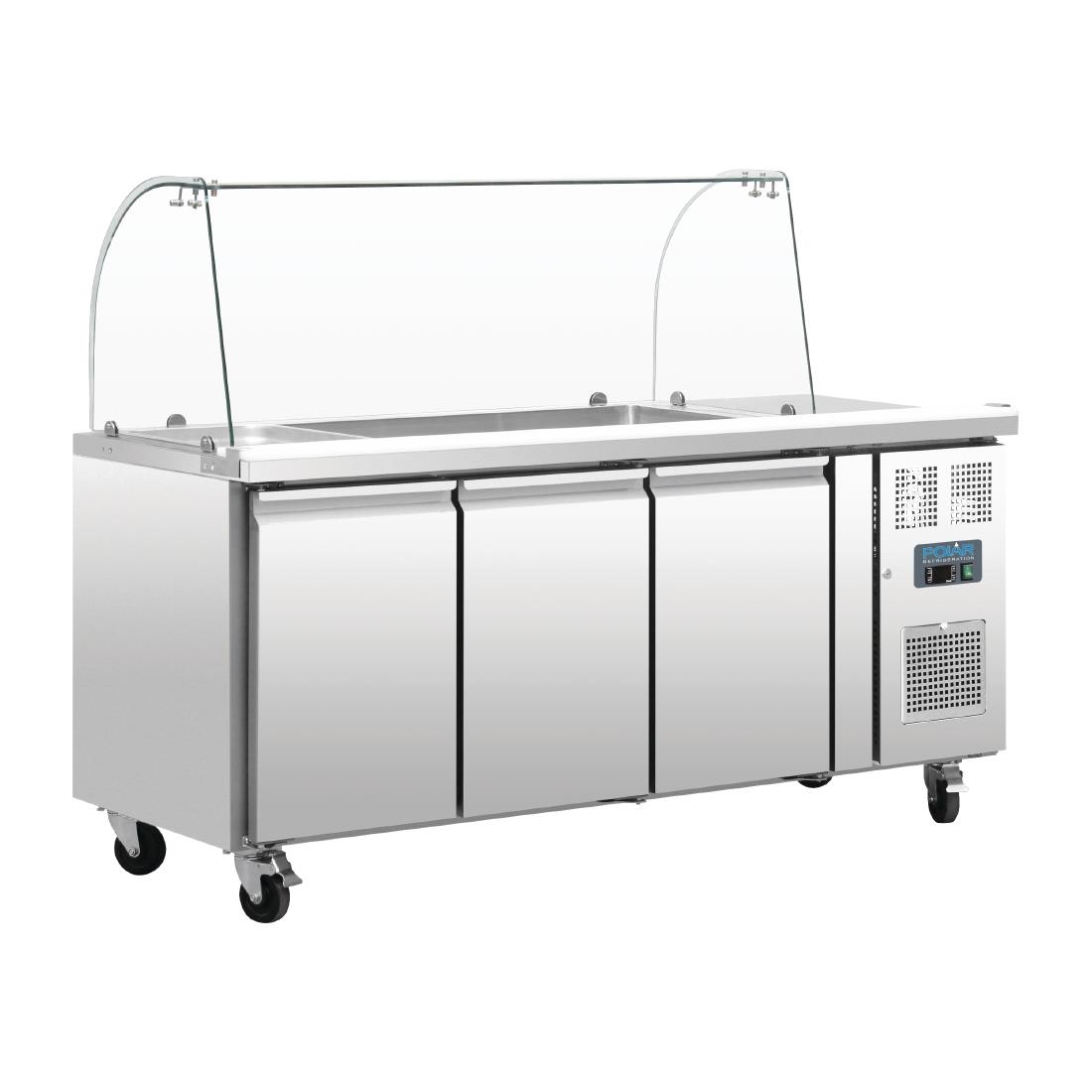 Comptoir de préparation réfrigéré GN avec pare-haleine Polar Série U 3 portes CT394