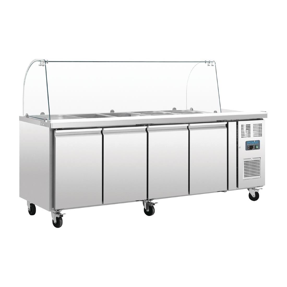 Comptoir de préparation réfrigéré GN avec pare-haleine Polar Série U 4 portes CT395
