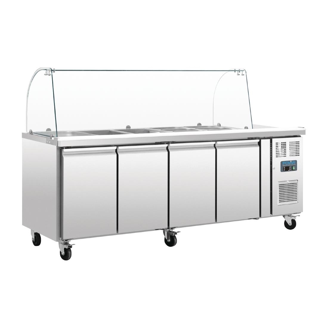 Comptoir de préparation réfrigéré GN avec pare-haleine Polar Série U 4 portes CT395