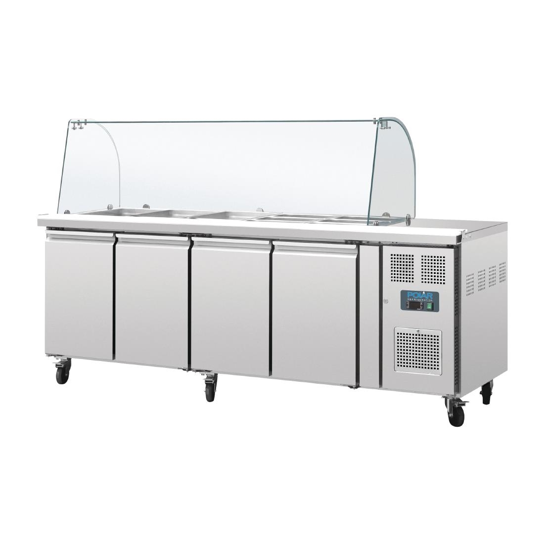 Comptoir de préparation réfrigéré GN avec pare-haleine Polar Série U 4 portes CT395