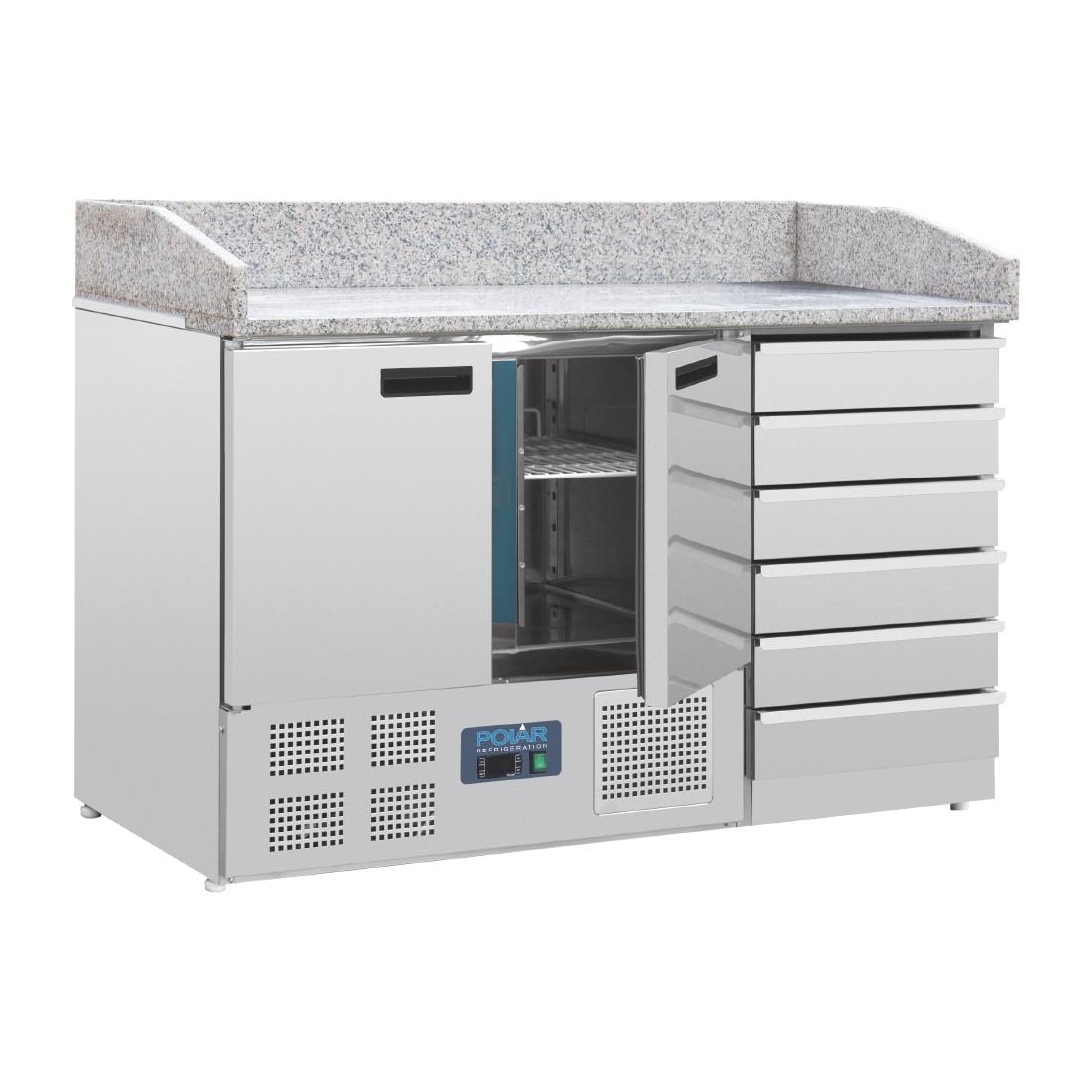 Comptoir à pizza 2 portes avec dessus granit et 6 tiroirs à pâtons Polar Série G CT425