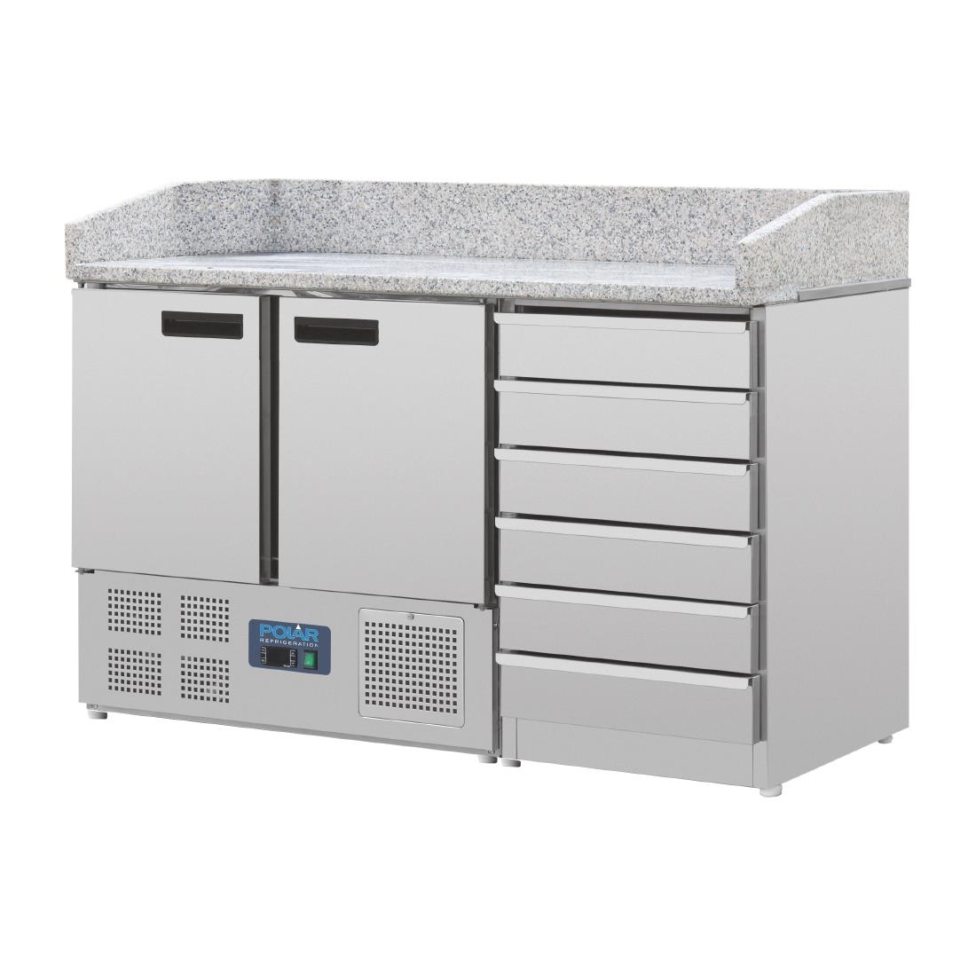 Comptoir à pizza 2 portes avec dessus granit et 6 tiroirs à pâtons Polar Série G CT425