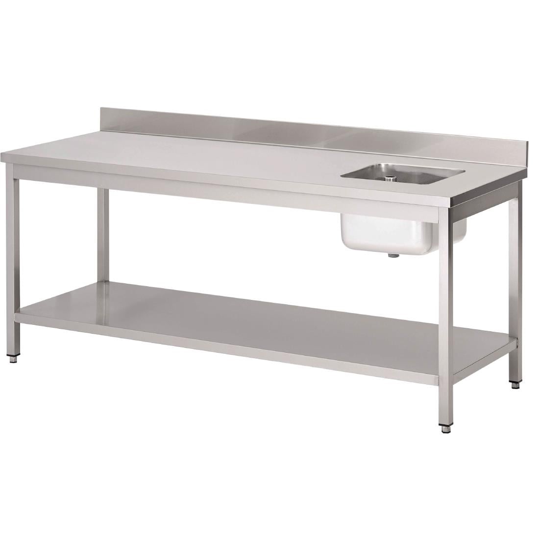 Table du chef avec bac à droite et dosseret Gastro M 850x1800x700mm DS433