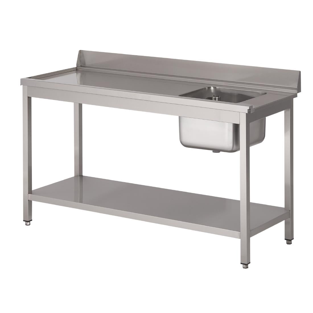 Table d'entrée lave-vaisselle inox avec bac à droite dosseret et tablette inférieure Gastro M 850x1400x700mm DS463