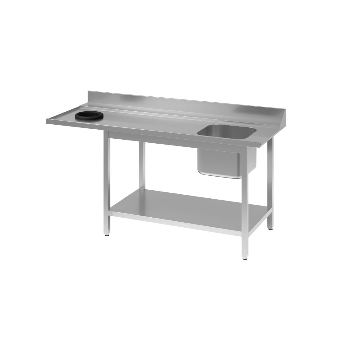 Table d'entrée lave-vaisselle inox avec bac à droite TVO dosseret et tablette inférieure Gastro M 1000 x 700mm DS465