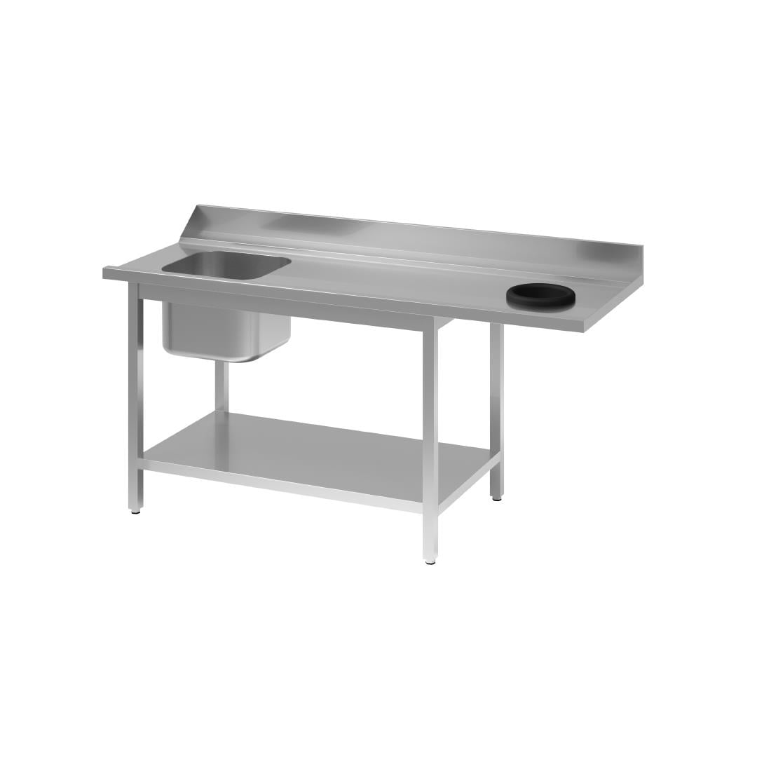 Table d'entrée lave-vaisselle inox avec bac à gauche TVO dosseret et tablette inférieure Gastro M 850x1400x700mm DS466