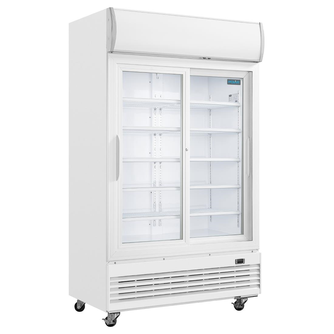 Armoire réfrigérée 2 portes vitrées coulissantes avec caisson lumineux Polar Série G 950L GE581