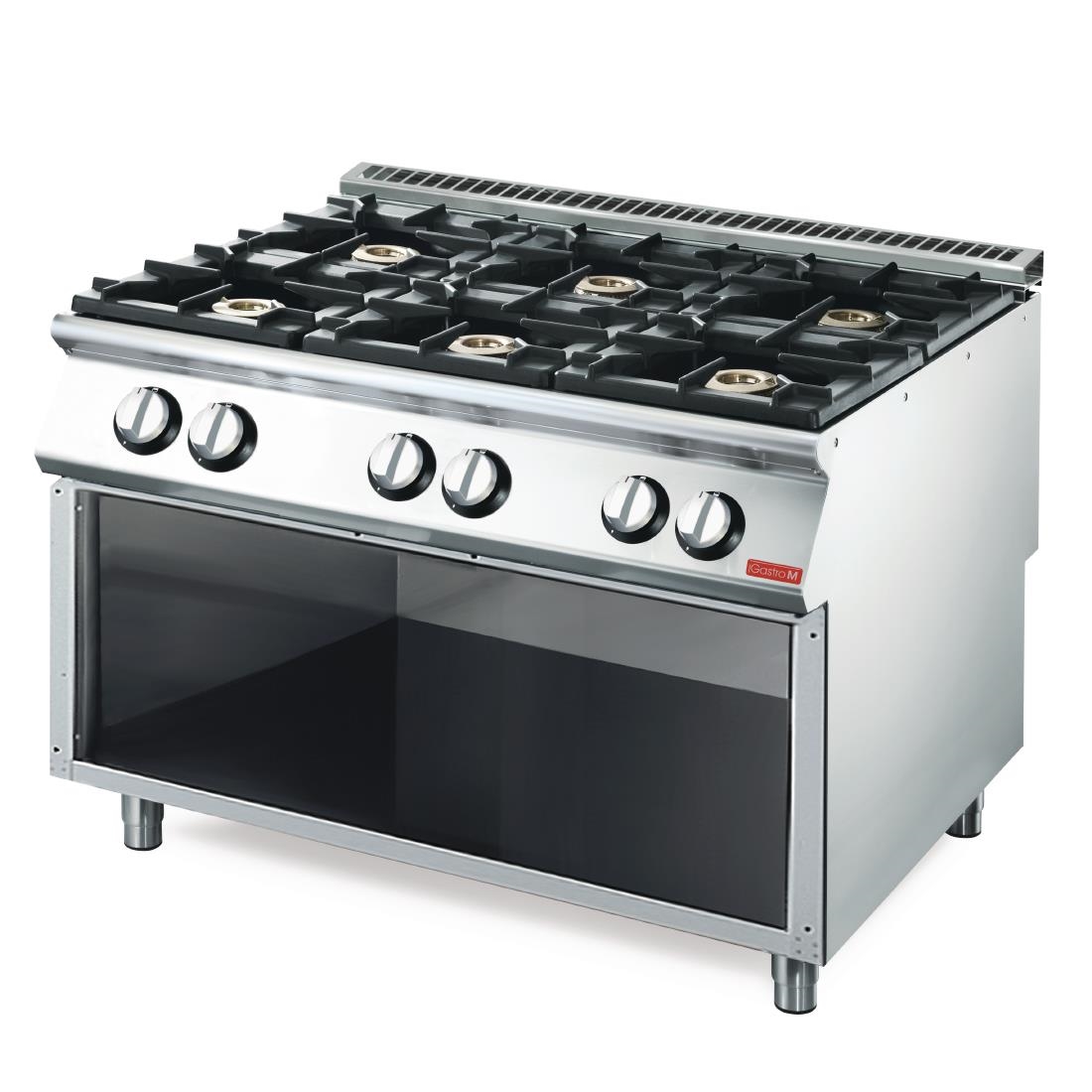 Fourneau gaz 6 feux vifs Gastro M 700 sur placard ouvert GM70/120PCG GN082