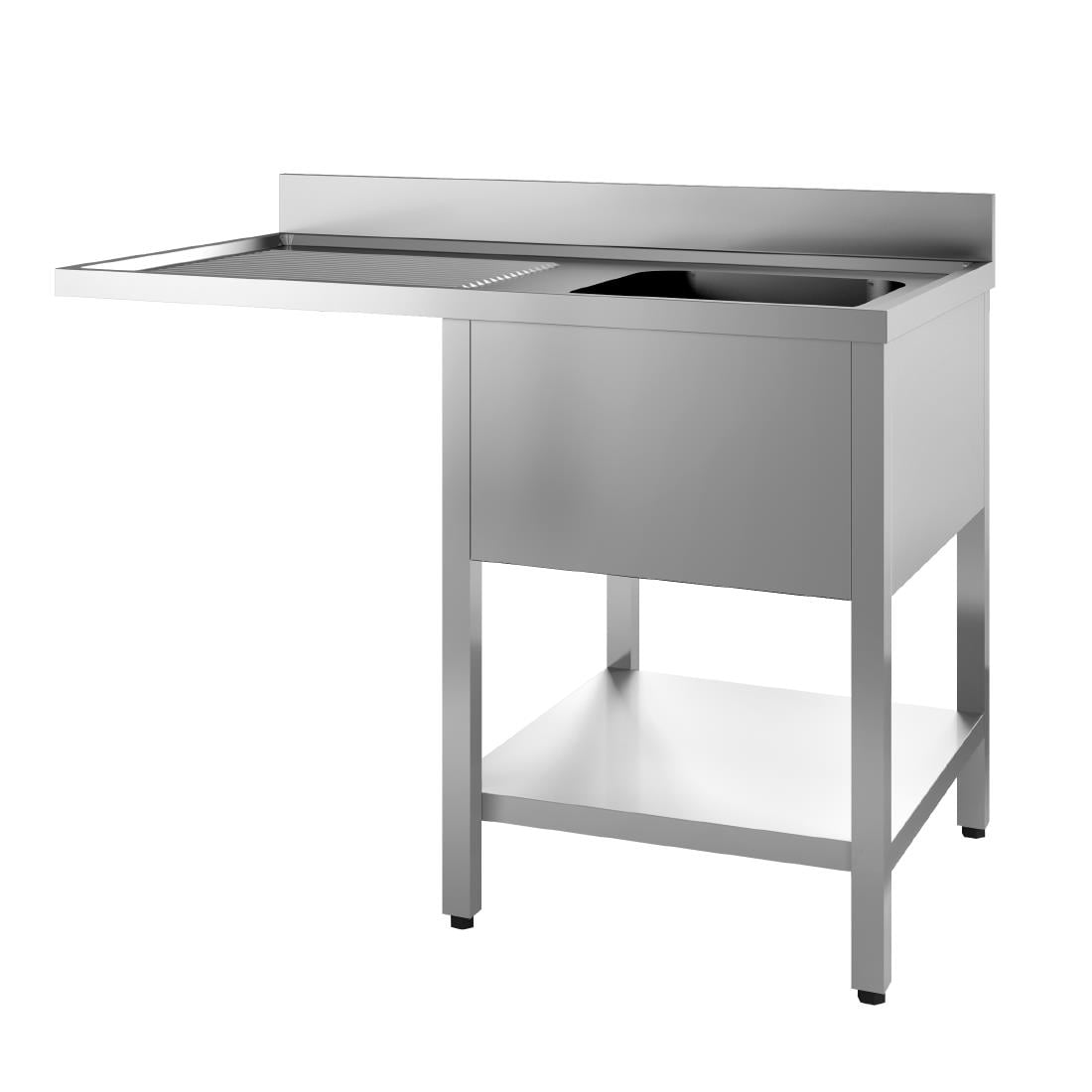 Plonge avec dosseret 1 bac et sous-tablette à droite et 1 égouttoir et espace LV à gauche Gastro M 1200x700x850mm GN095