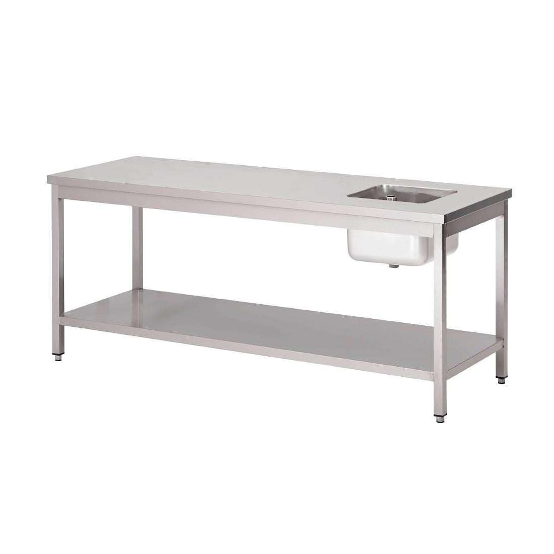 Table du chef inox avec bac à gauche et étagère basse Gastro M 1400 x 700 x 890mm GN139