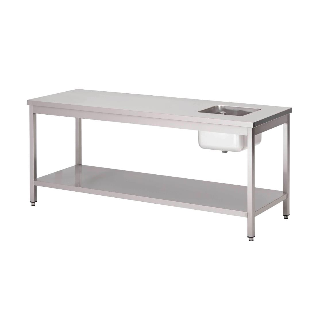 Table du chef inox avec bac à gauche et étagère basse Gastro M 1600 x 700 x 890mm GN140