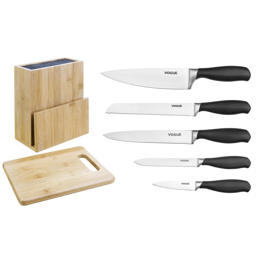 Ensemble de 5 couteaux Soft-Grip Vogue Prep Like A Pro avec bloc couteaux et planche à découper SA610