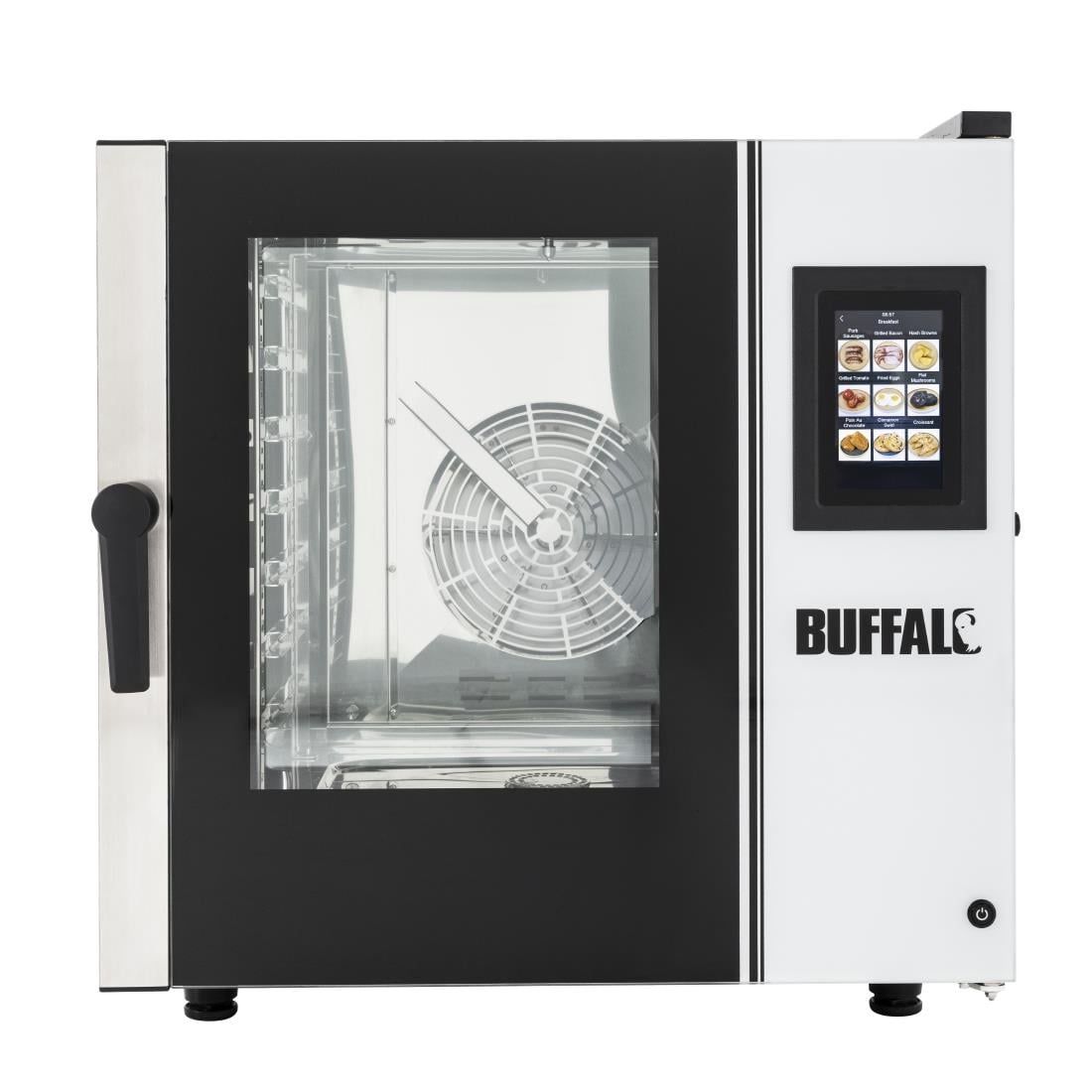 Four mixte à écran tactile Buffalo 7 x GN 1/1 avec support, kit d'installation et hotte d'extraction SA771