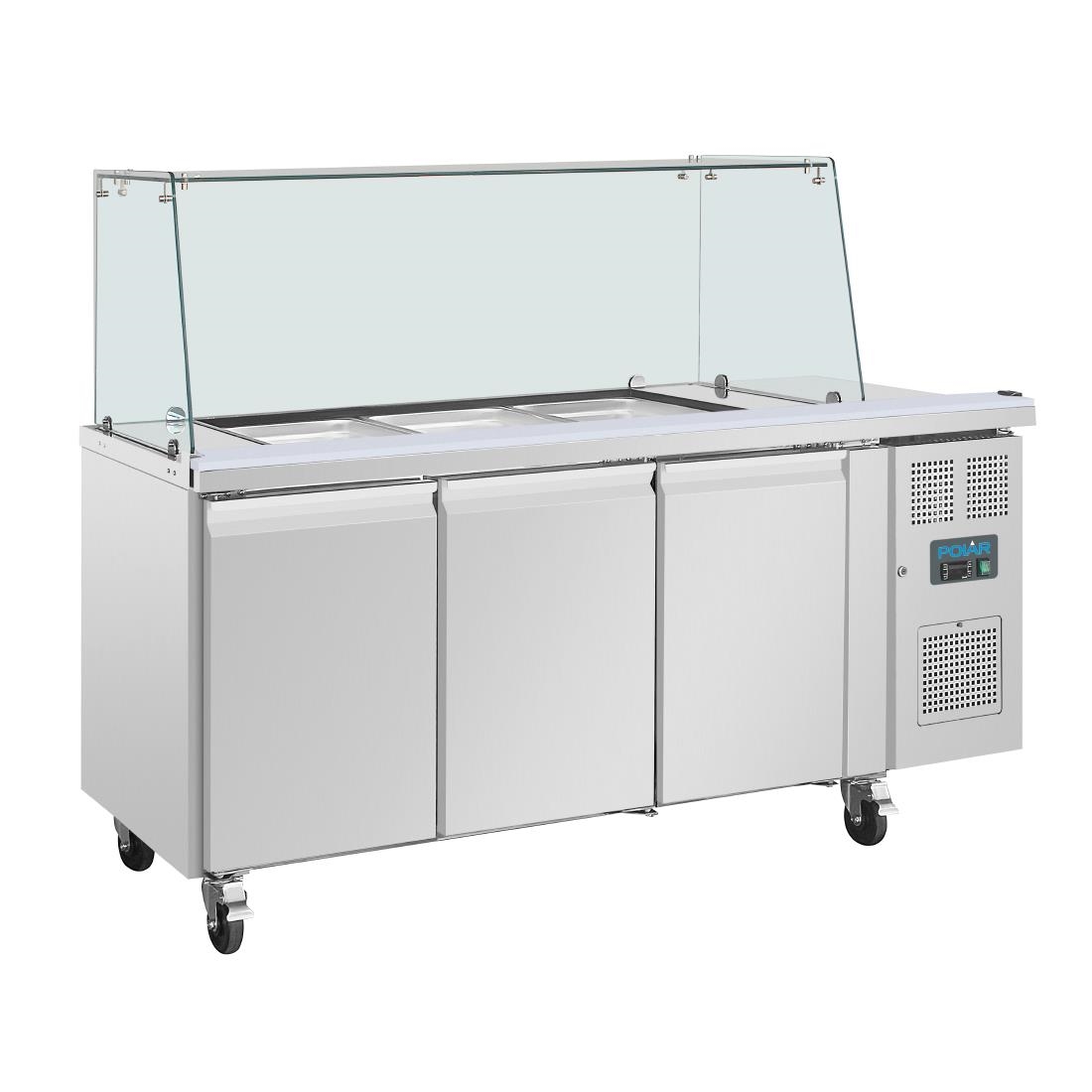 Comptoir à salade GN avec pare-haleine carré Polar Série U 3 portes UA018