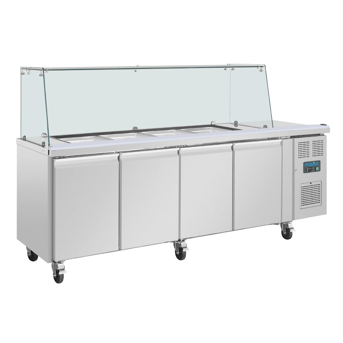 Comptoir à salade GN avec pare-haleine carré Polar Série U 4 portes UA019