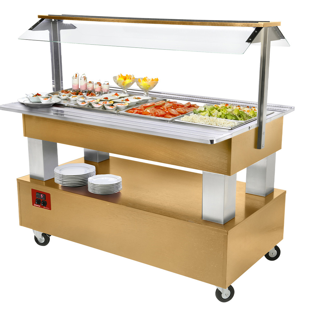 Buffet - Bar à salades réfrigéré, 4x GN1/1-150 (Bois chêne clair) DIAMOND BSB/4N-D1-R2