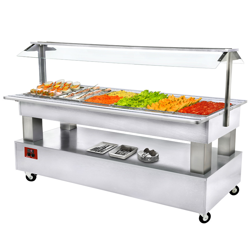 Buffet - Bar à salades réfrigéré, 6x GN1/1-150 (bois blanc) DIAMOND BSB/6N-A1