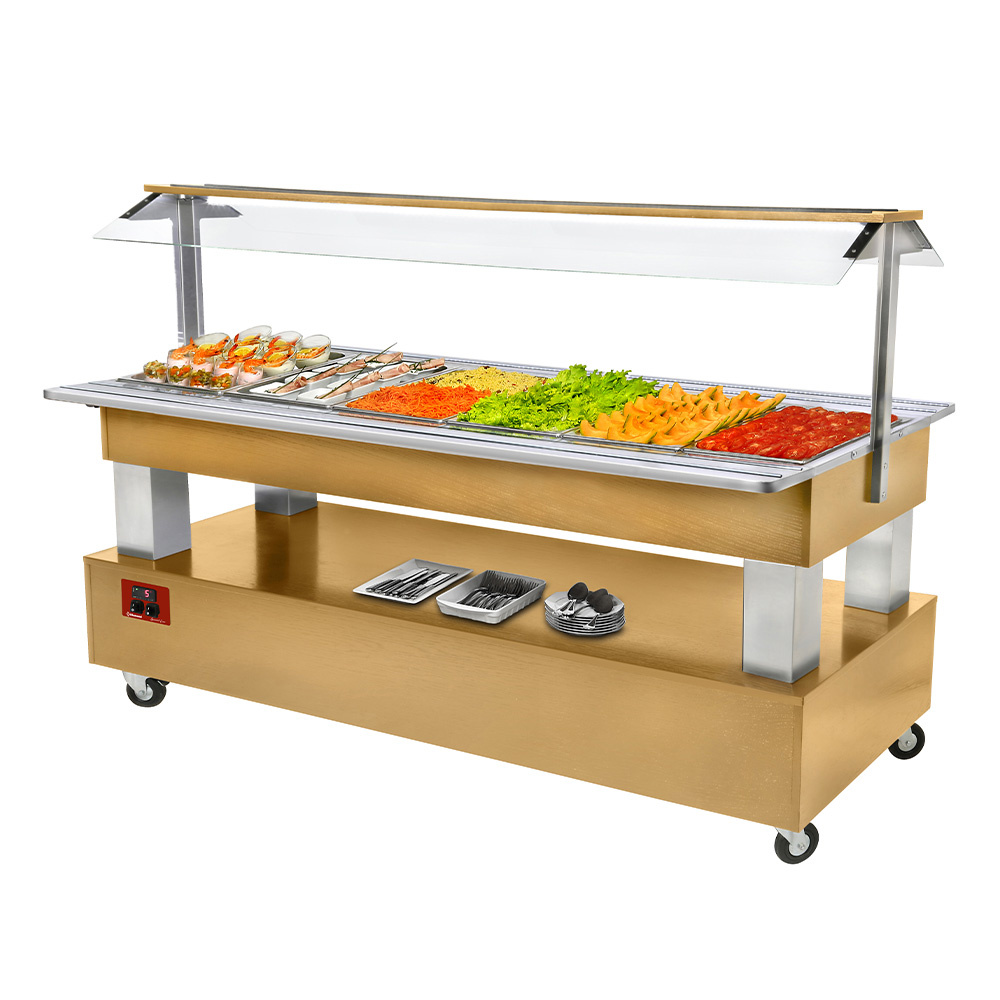 Buffet - Bar à salades réfrigéré, 6x GN1/1-150 (Bois chêne clair) DIAMOND BSB/6N-D1