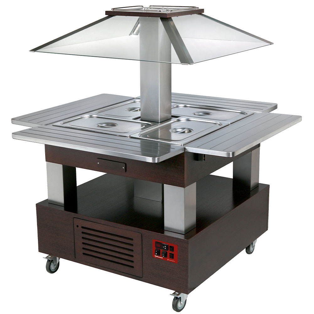Îlot Buffet - Bar à salades réfrigéré, coupole motorisé 4x GN1/1-150 (bois de wengé) DIAMOND CSB/4D-B1_KM