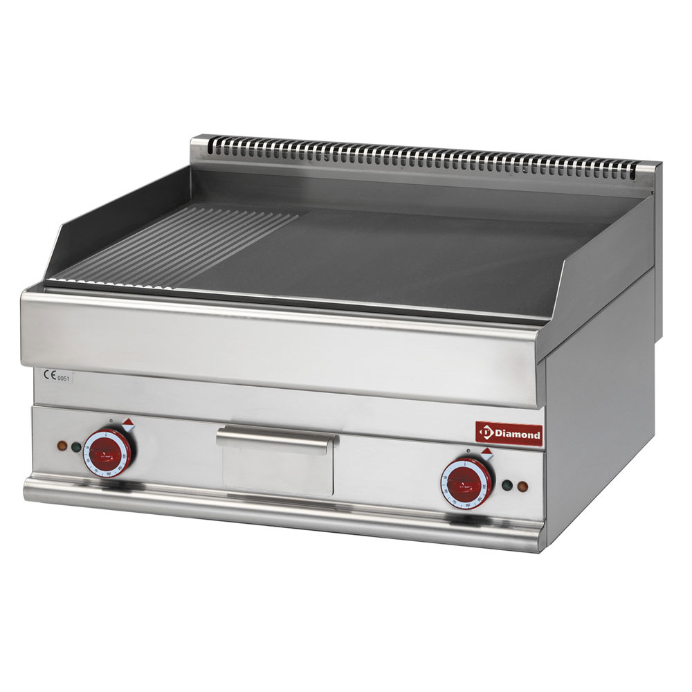 Plaque de cuisson électrique 2/3 plate et 1/3 striée -dessus- "Alpha 650" DIAMOND E65/PM7T-230V/3-