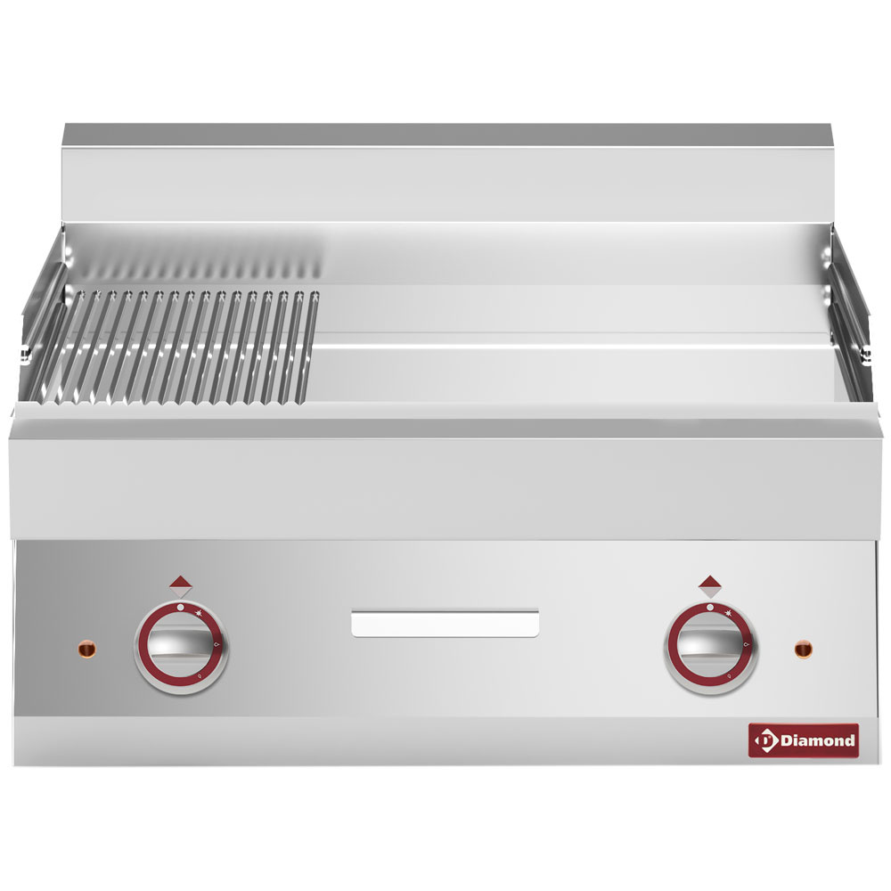 Plaque de cuisson électrique 2/3 lisse et 1/3 rainurée -Dessus-, chromée DIAMOND E65/PMCD7T-N