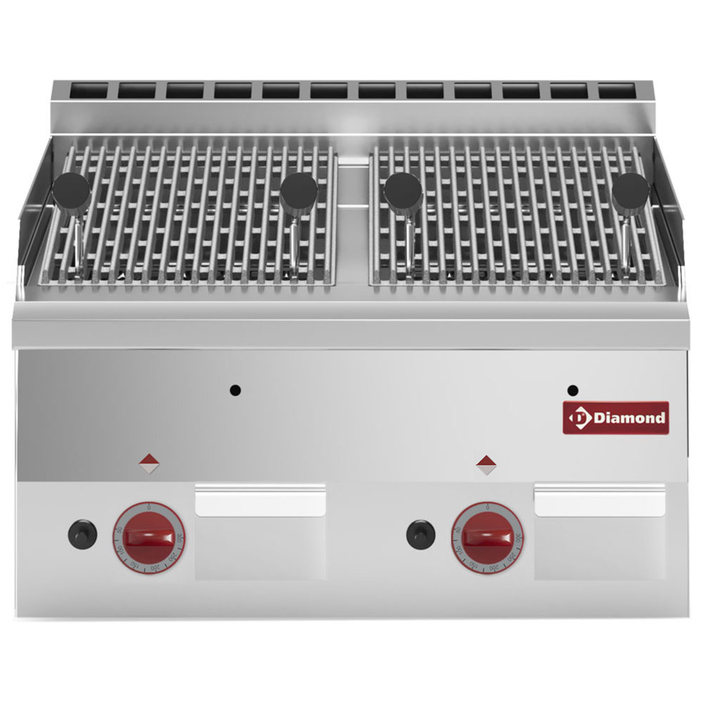 Grill à gaz en pierre de lave avec grille de cuisson en fonte -Haut- DIAMOND G60/GPL6T-N-OCC