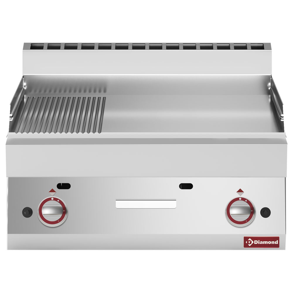 Plaque de cuisson à gaz 2/3 lisse et 1/3 rainurée -Dessus- DIAMOND G65/PM7T-N