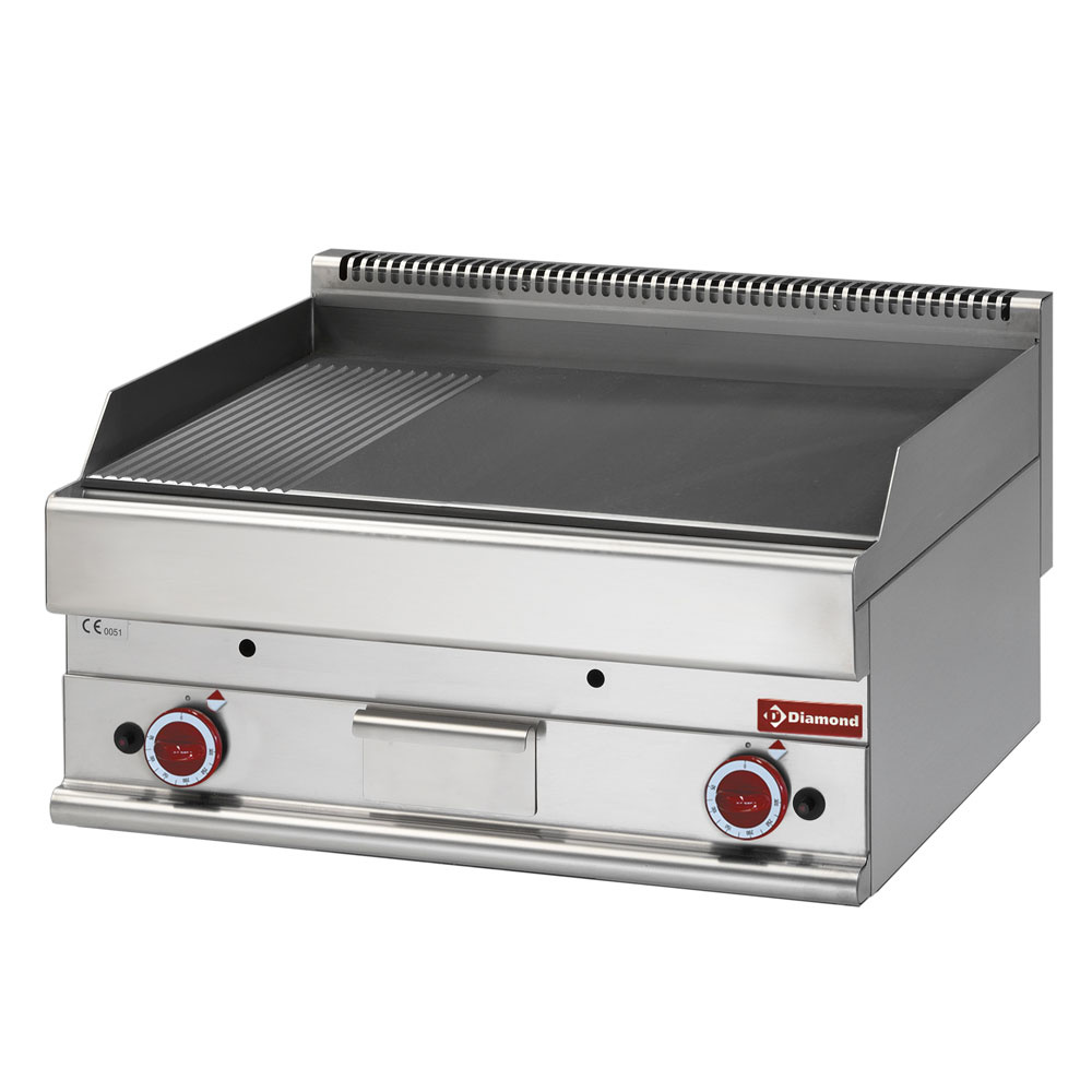 Plaque de cuisson à gaz 2/3 plate - 1/3 striée - Dessus - chrome dur « 50 µm » DIAMOND G65/PMCD7T