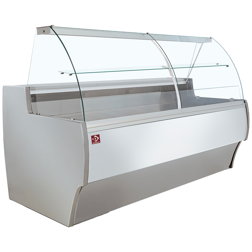 Vitrine réfrigérée en verre bombé, ventilée, avec réserve - GRIS/BLANC DIAMOND MA30/E8-R2V