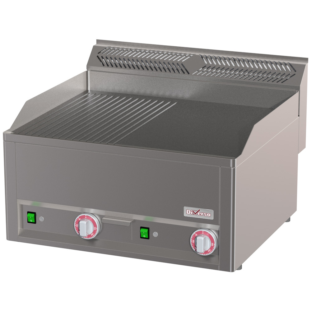 Plaque de cuisson électrique double, moitié rainurée, moitié lisse -Sur le dessus- DIVERSO WR-EPMD-27