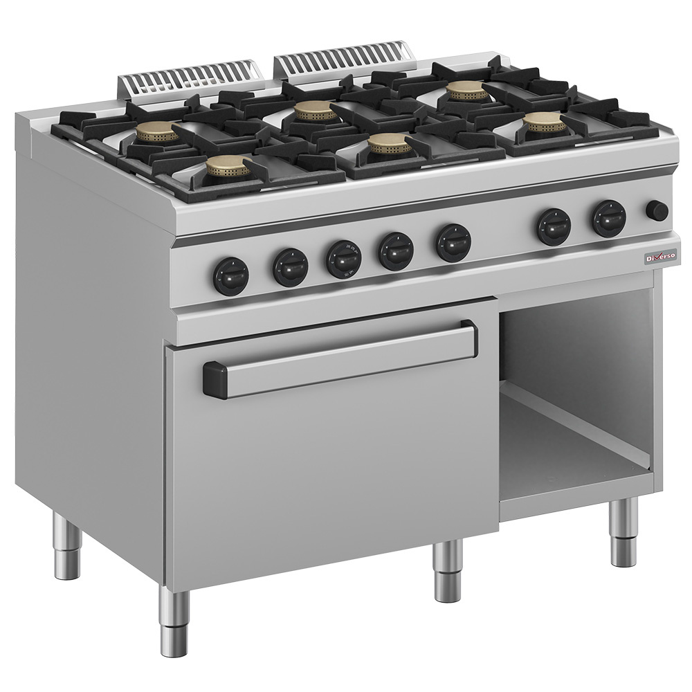 Cuisinière à gaz 6 brûleurs, four à gaz GN 2/1 et placard DIVERSO WR-G6BF-F2