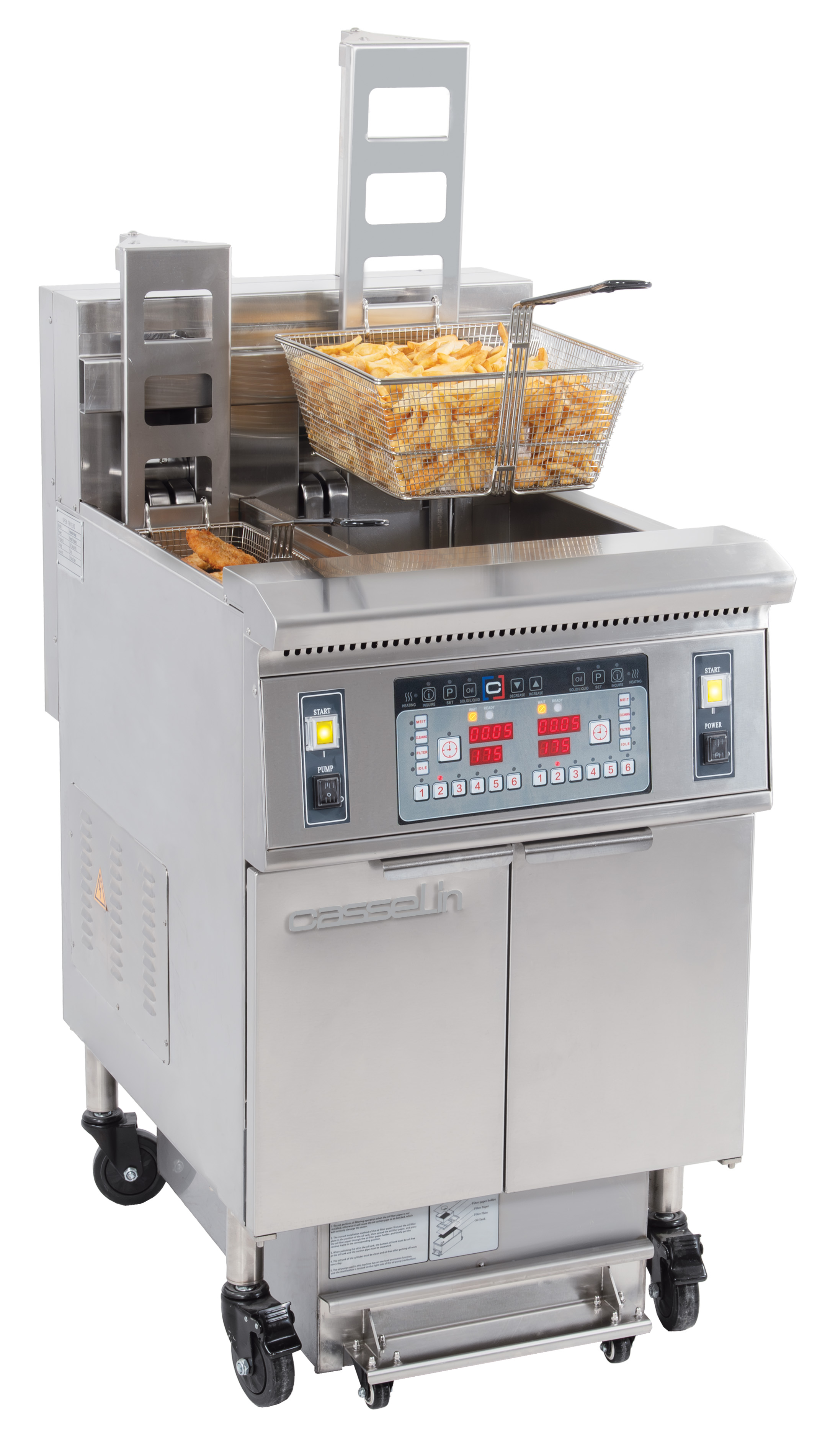 Friteuse électrique avec relevage automatique et filtration 12+22 L 8,5+17kW CASSELIN-CFPRAF1222