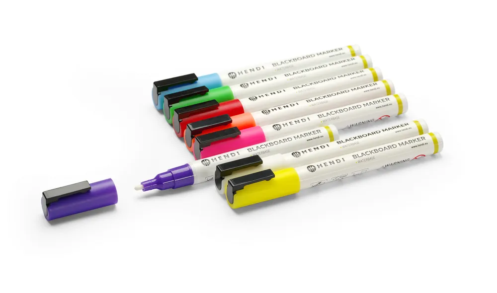 Feutres à craie 3 mm, HENDI, 1 blanc, 1 rouge, 1 bleu, 1 vert, 1 jaune, 1 violet, 1 orange et 1 rose