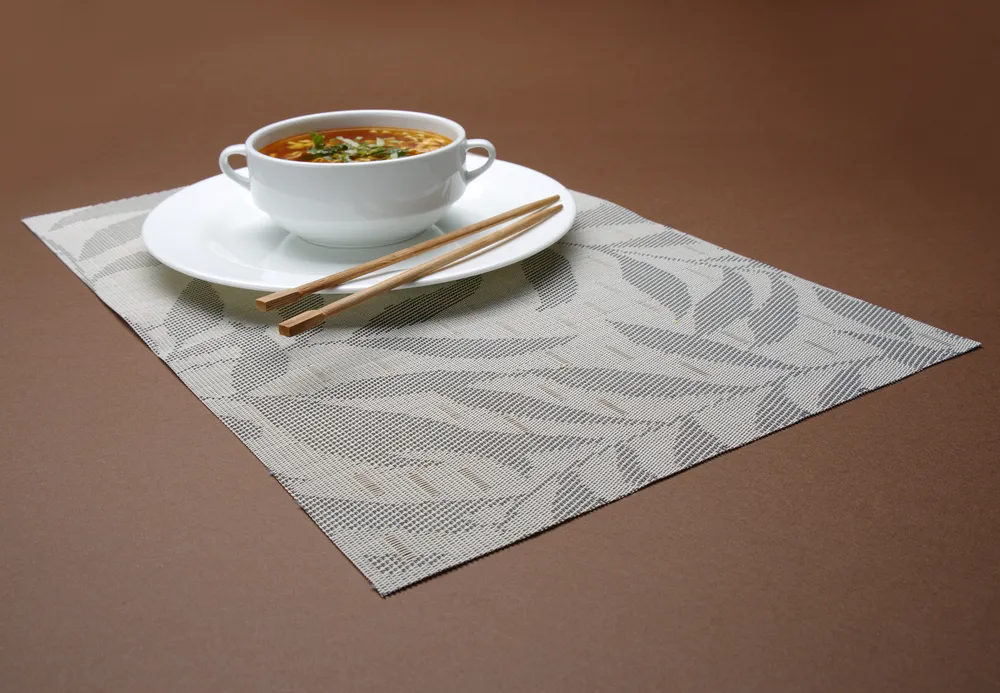 Set de table, feuilles - set, HENDI, Gris clair, 6 u., 450x300mm