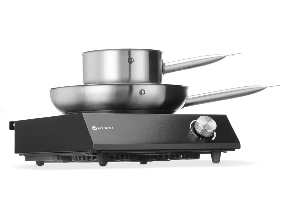 Set : Plaque de cuisson à induction 3500W + casserole + poêle, HENDI, Noir, 220-240V/3500W, 320x395x(H)95mm