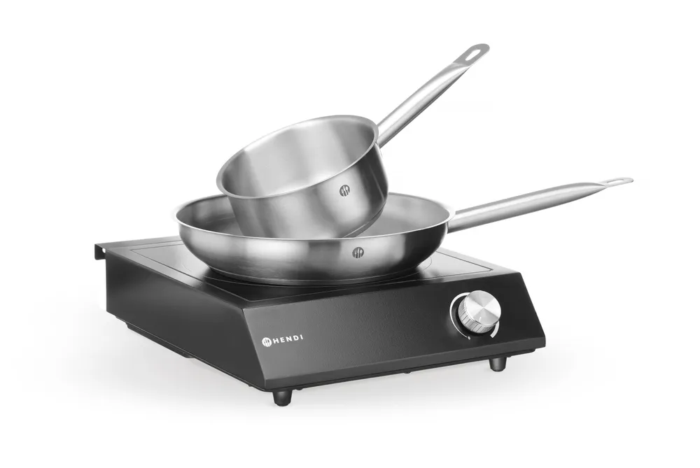 Set : Plaque de cuisson à induction 3500W + casserole + poêle, HENDI, Noir, 220-240V/3500W, 320x395x(H)95mm