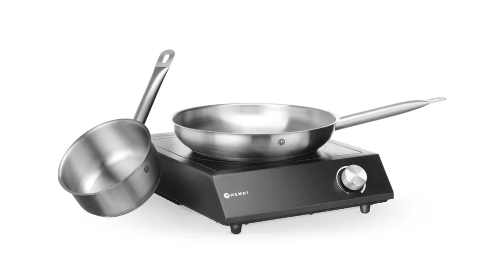 Set : Plaque de cuisson à induction 3500W + casserole + poêle, HENDI, Noir, 220-240V/3500W, 320x395x(H)95mm