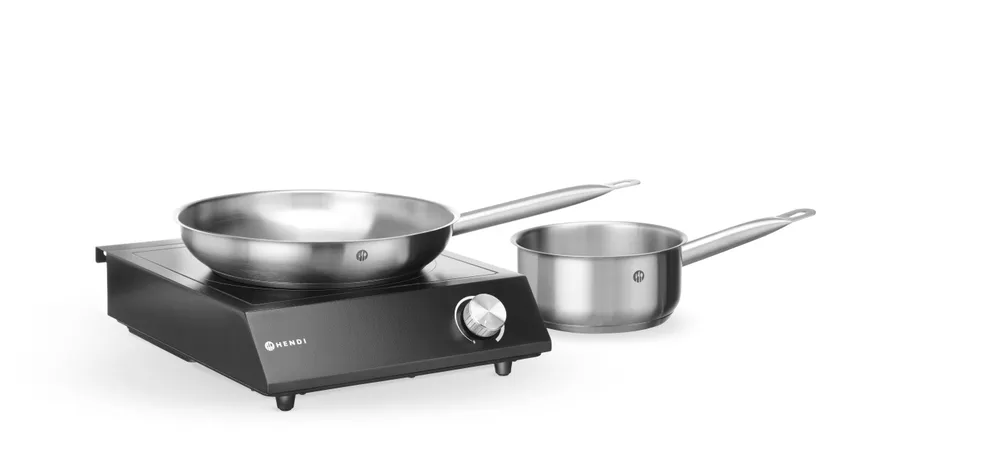 Set : Plaque de cuisson à induction 3500W + casserole + poêle, HENDI, Noir, 220-240V/3500W, 320x395x(H)95mm