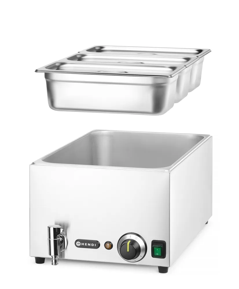 Set Bain-marie avec robinet de vidange HENDI RANGER + 3 x bac GN 1/3 avec couvercle, HENDI, GN 1/1, 230V/1000W, 604x332x(H)242mm